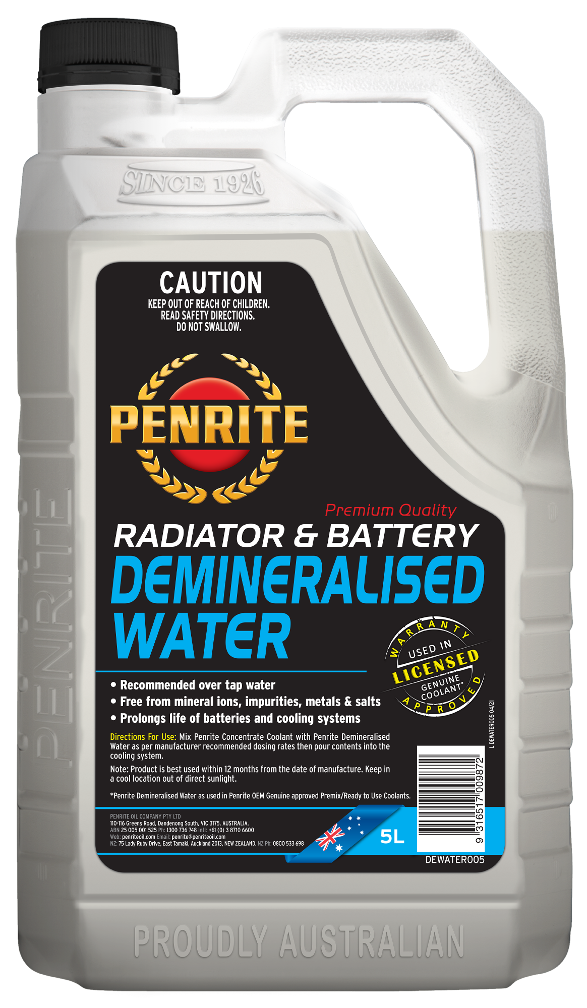 DEWATER005 Penrite Demineralised Water 5L | Genuine Penrite Lubricants