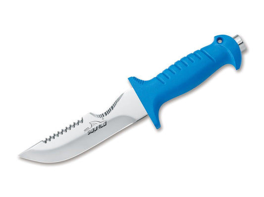 MSQUALLO14MR Maserin MSquallo14MR 14cm Stainless Steel Squallo Line Diving Knife (Blue Plastic Handle with Hammer - Black Sheath) | Fishing & Outdoor Knife