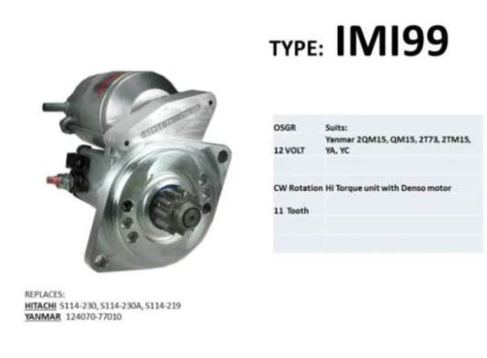 IMI99 Aftermarket Yanmar Inboard Starter Motor 2QM15, QM15, 2TM15, 2T73, YA, YC | Sawley's Select Marine Parts