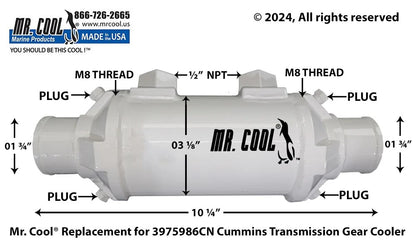 3975986CN Cummins 5.9L ISB/QSB Oil Cooler 3"x 9" 3975986CN 1.3/4'' Replacement Part