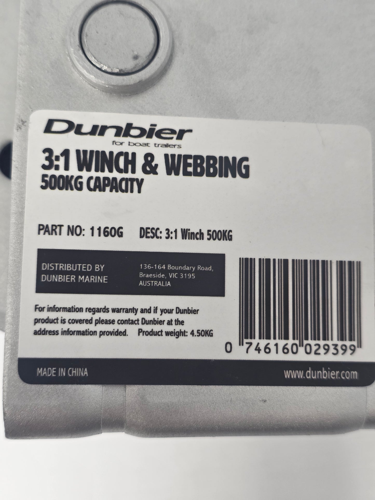 1160G Dunbier 3-1 Winch & Webbing Strap (Dacromat Finish)
