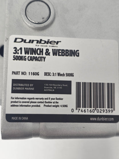 1160G Dunbier 3-1 Winch & Webbing Strap (Dacromat Finish)