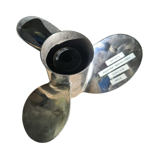 1441-138-15 Solas Titan 13 3/4 x 15 Stainless Steel Propeller – Mercury/Honda 15 Spline | Genuine Used Part