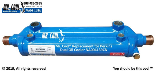 NA004139CN Aftermarket Perkins Dual Oil Cooler 1-1/8 in Water Connections | Sawley's Select Marine Parts