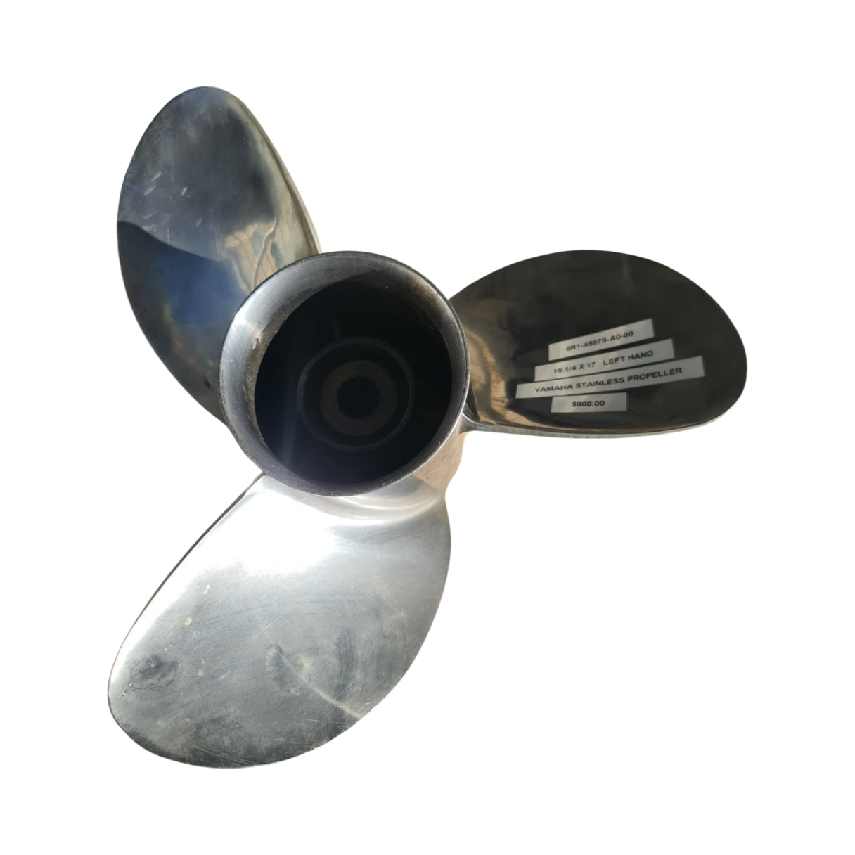 6R1-45978-A0-00 6R1-45978-A1-00 Yamaha Saltwater Series 15 1/4 x 17 LH Stainless Steel Propeller – 15 Spline | Genuine Used Part