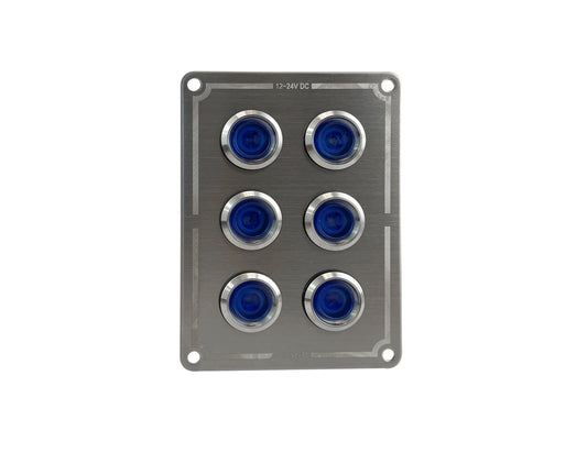 709672 Panel SS 6 Gang (3x2) Blue LED 15Amp