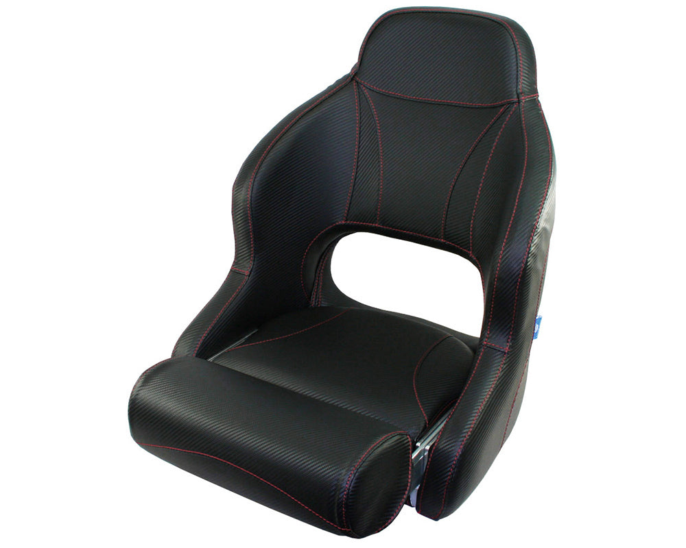 632235 Axis H52 Flip Up Compact Boat Seat Black w/Red Stitching | Boat Seating