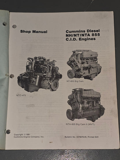 1981 Cummins NH/NT/NTA 855 CID Diesel Engine Service Manual | Genuine Used Manual