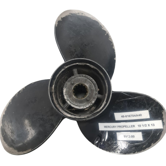 48-816704A40 48-816704A45 Mercury Black Max 10 1/2 x 13 Aluminium Propeller – RH 13 Spline | Genuine Used Part