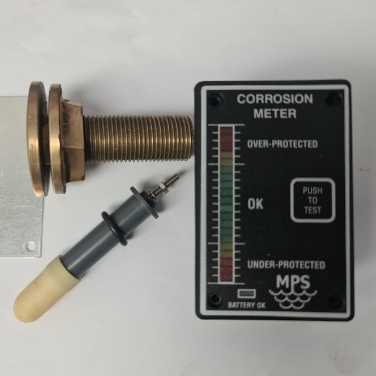 1234 Corrosion Meter Kit with 2 1/2" x 3/4" Brass Thru Hull Fitting for Fibreglass