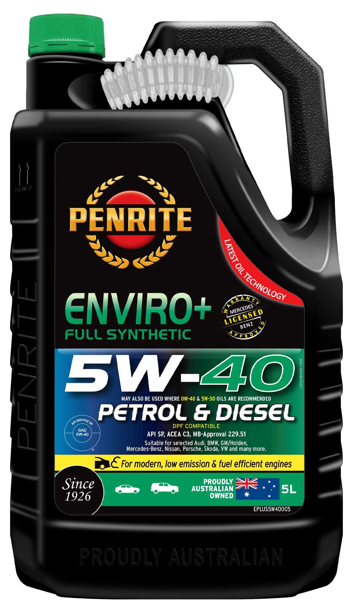 EPLUS5W40005 Penrite Enviro+ 5W40 Full Synthetic 5L | Genuine Penrite Lubricants