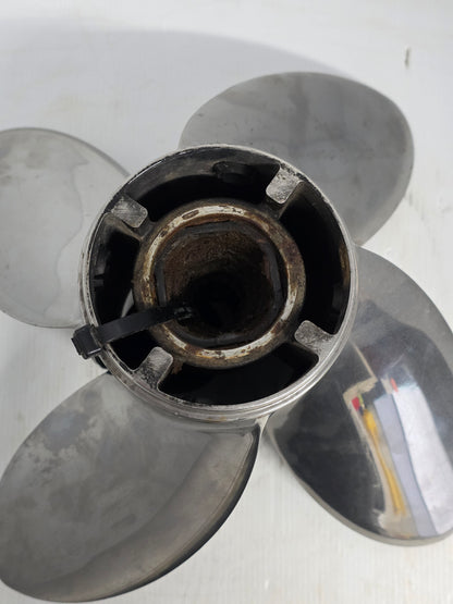 48-825900 48-825900A48 Mercury Vensura 14 x 19 Four-Blade Stainless Steel Propeller – RH 15 Spline | Genuine Used Part