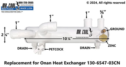 130-6547-03CN Aftermarket Onan MDKAL/MDKAV/MDKAW/MDKAZ Heat Exchanger 130-4702, 130-4985, 130-6547-02, 130-6547-03 | Sawley's Select Marine Parts