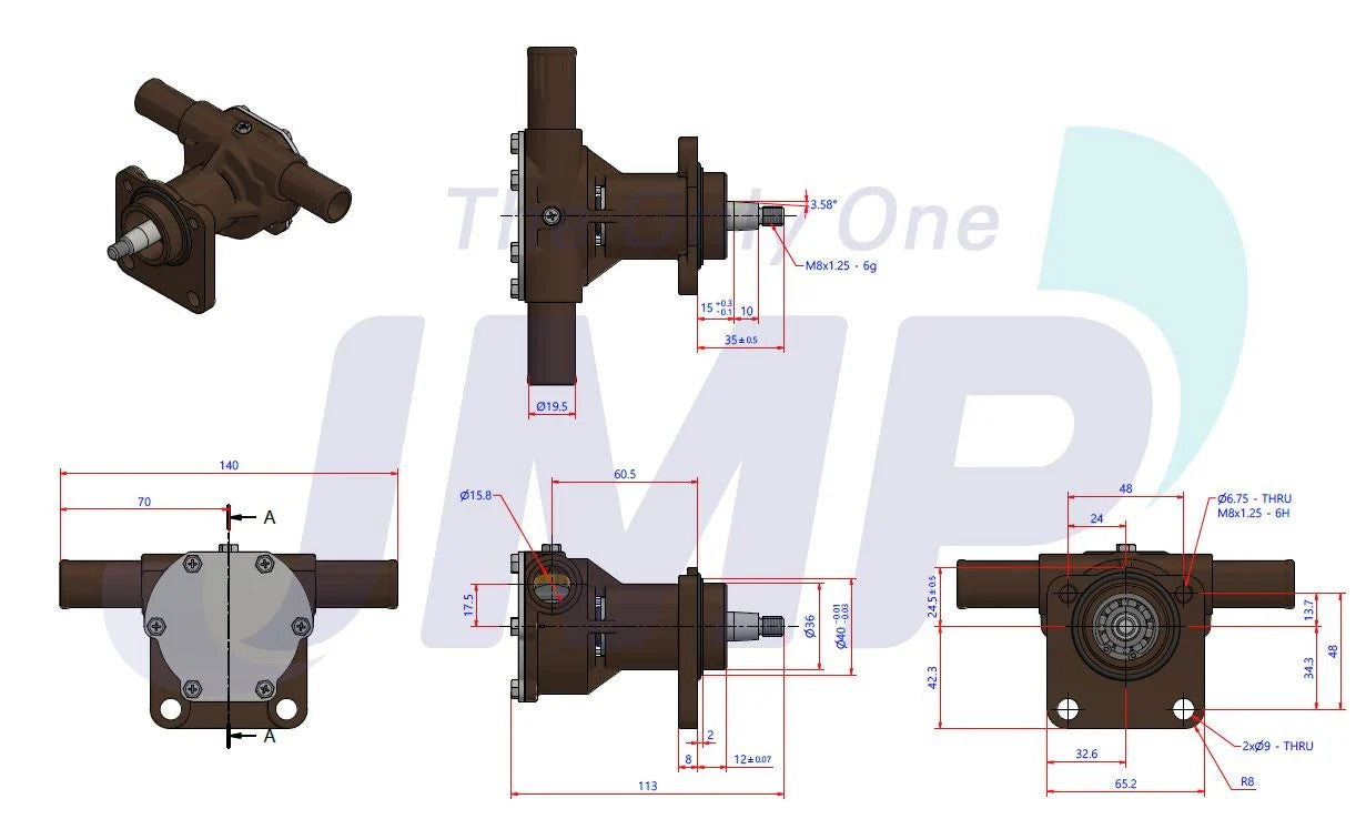 JPR-VP0010DA Volvo Penta D1 Series Seawater Pump 3593654 Replacement JPR-VP0010DA