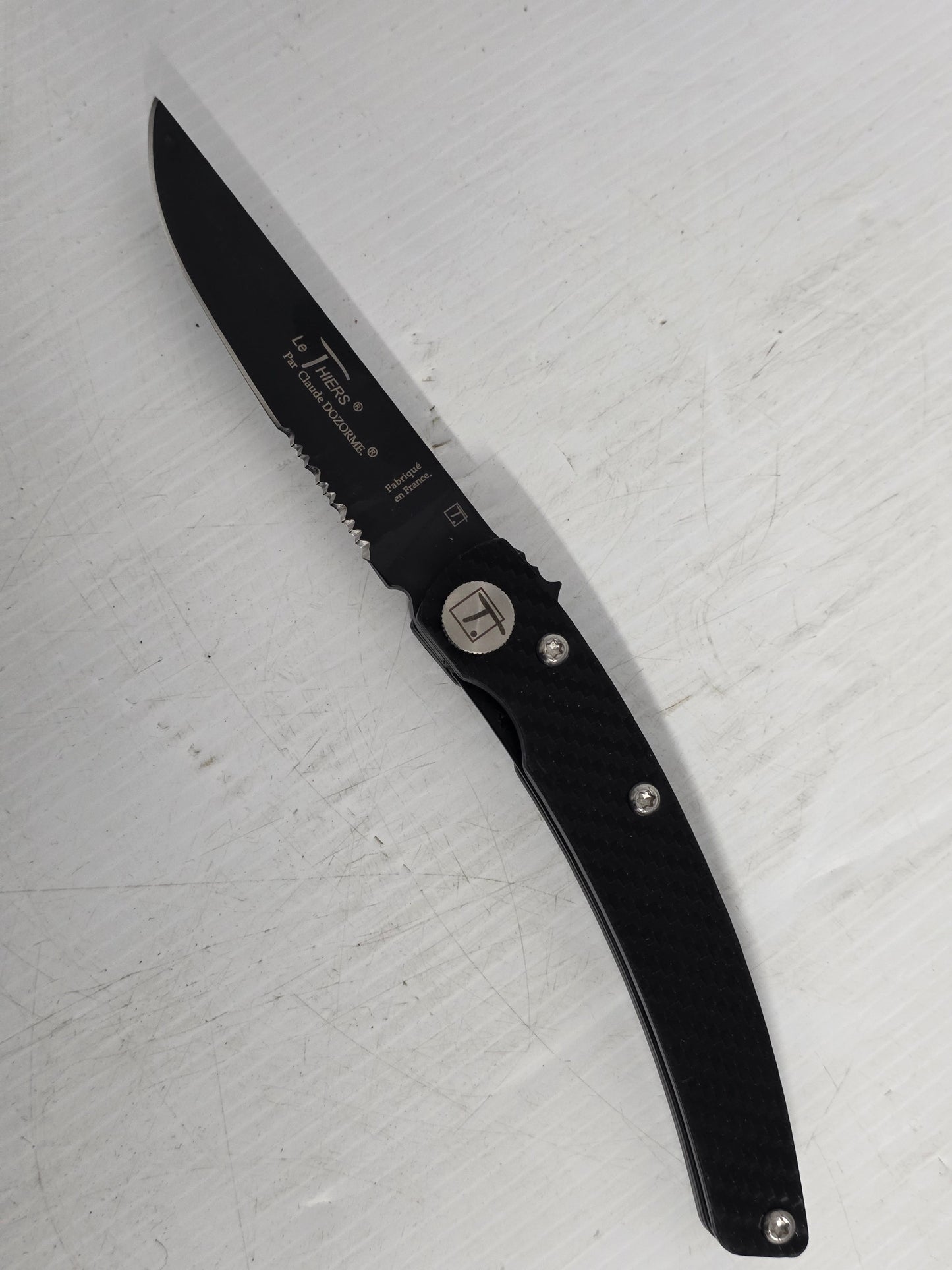 CD.171.03N Claude Dozorme 11cm Teflon Stainless Steel Pocket Knife (Liner Lock, Black Carbon Handle)