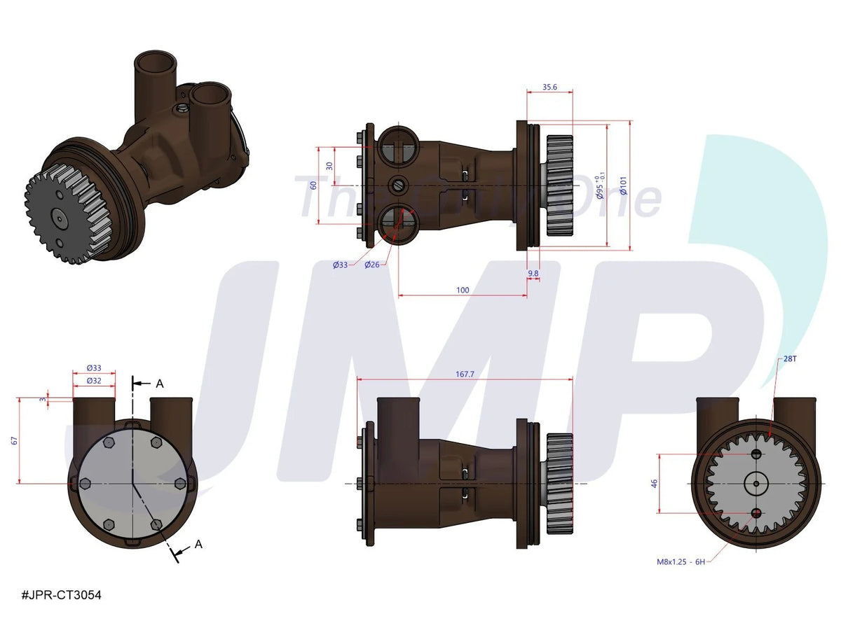 JPR-CT3054 Aftermarket Caterpillar 3054/3056 & Perkins M92B Seawater Pump | Sawley's Select Marine Parts - photo 2 of 8