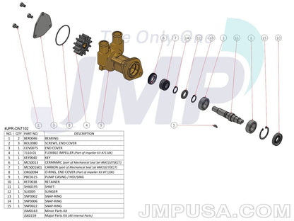 JPR-ON7102 Onan 132-0358/ 132-0459 Sherwood G702 Seawater Pump Replacement JPR-ON7102