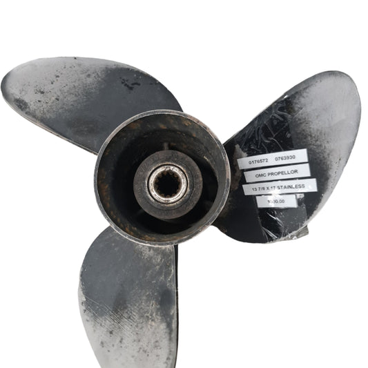 0176572 0763930 Evinrude/Johnson Viper 13 7/8 x 17 Stainless Steel Propeller | Genuine Used Part
