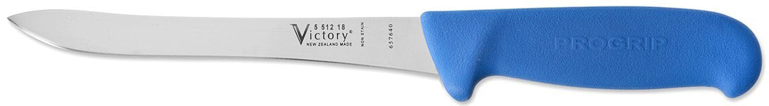 551218200BC Victory Knife 1.5mm x 18cm Stainless Steel Superflex Thin Filleting Knife (Blue Progrip Handle)