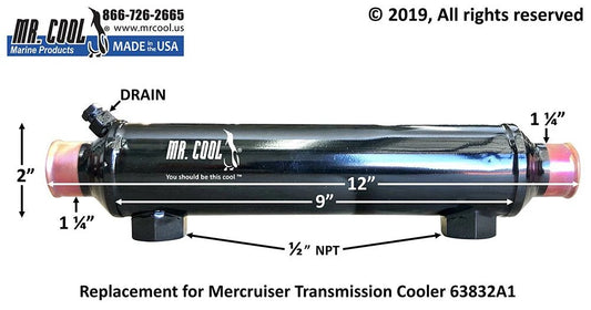 63832A1 Aftermarket Mercruiser Transmission Cooler 1/2 in NPT | Sawley's Select Marine Parts