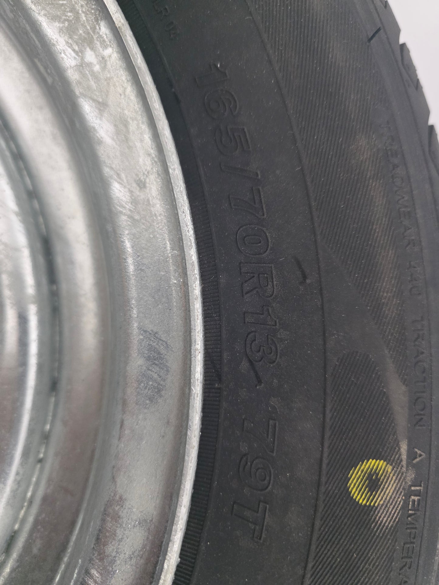 1469 Dunbier 13" x 165/70R Radial Tyre & Galvanized Spoke Wheel