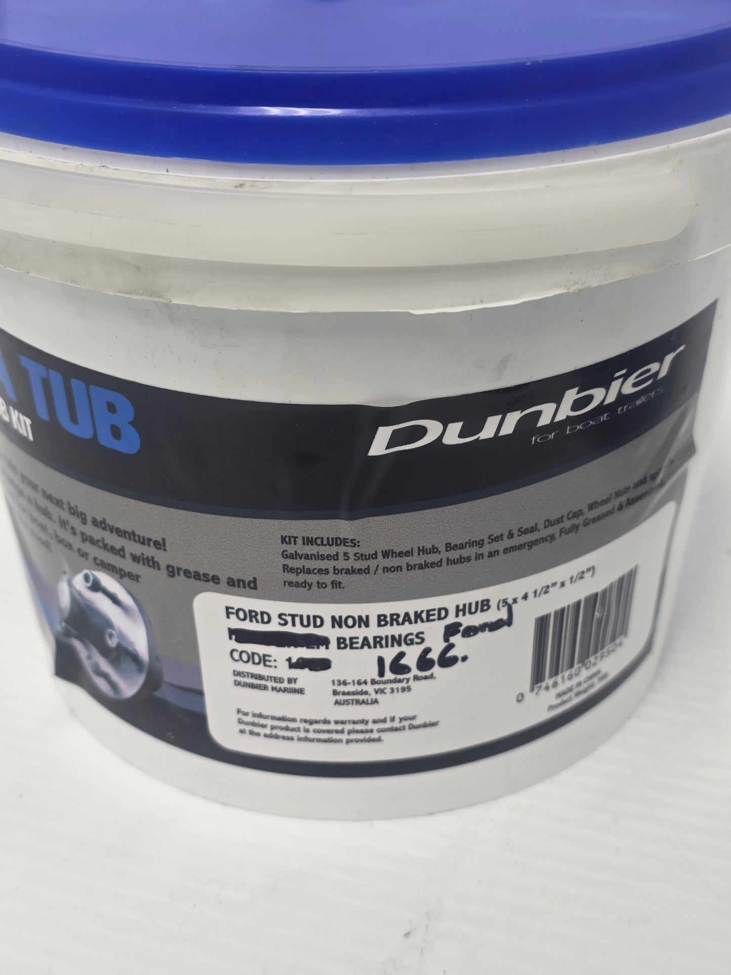 1666 Dunbier Trailer Hub Kit: Suits Ford Slim Line Bearings