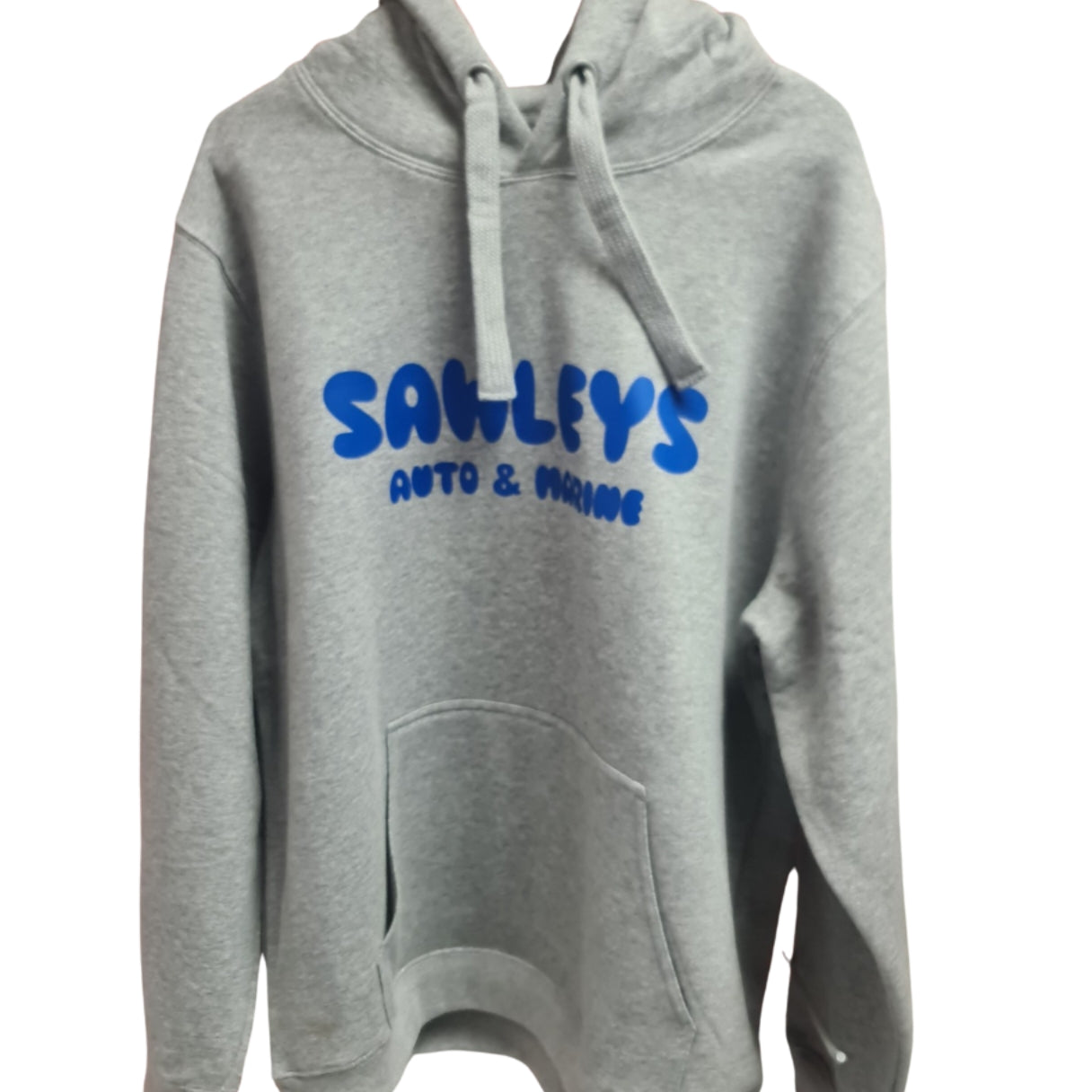 Sawley's Auto and Marine hooded sweatshirt with front and back branding