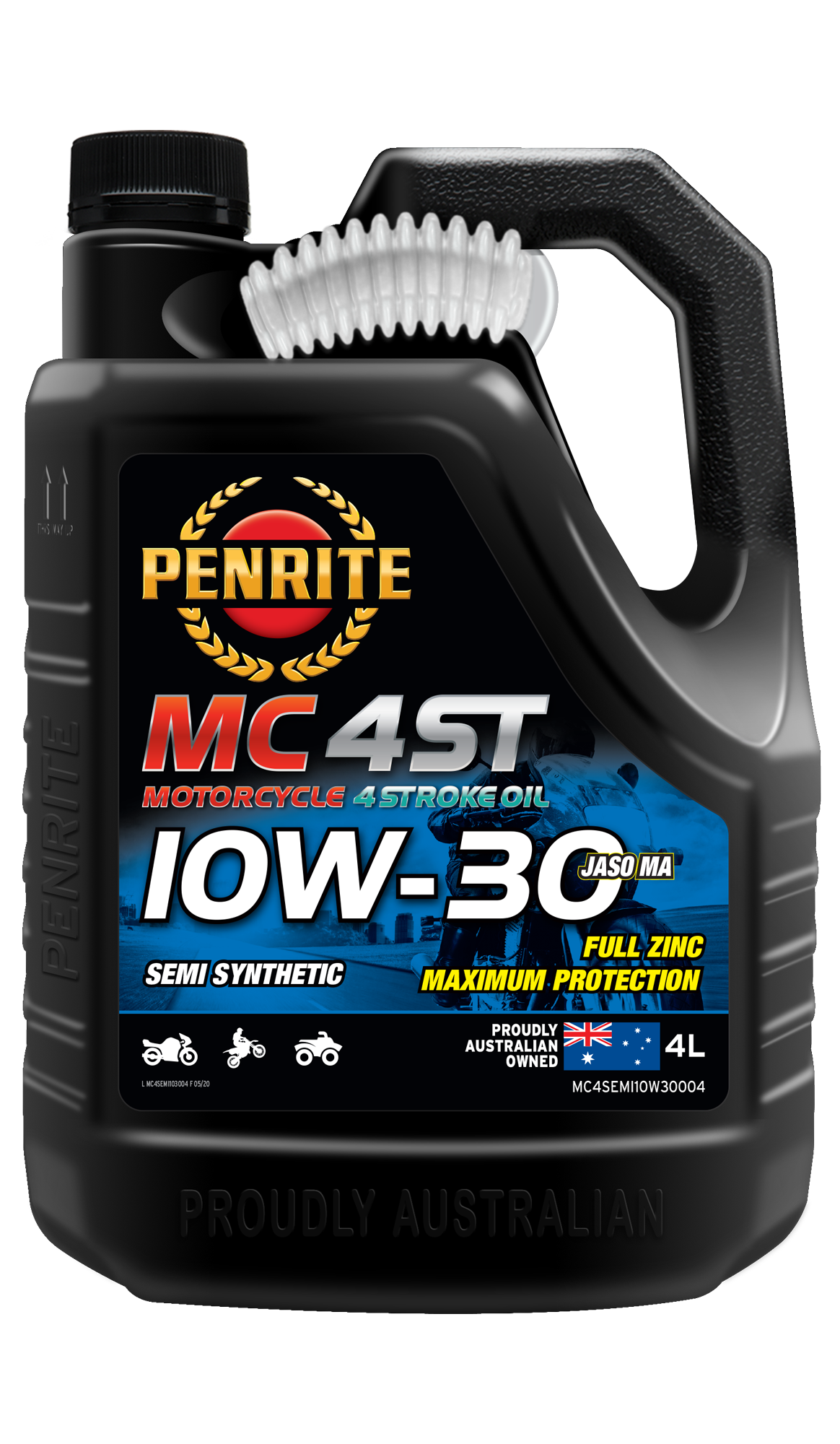 MC4SEMI10W30004 Penrite MC-4ST Semi Synthetic 4-Stroke 10W-30 4L | Genuine Penrite Lubricants