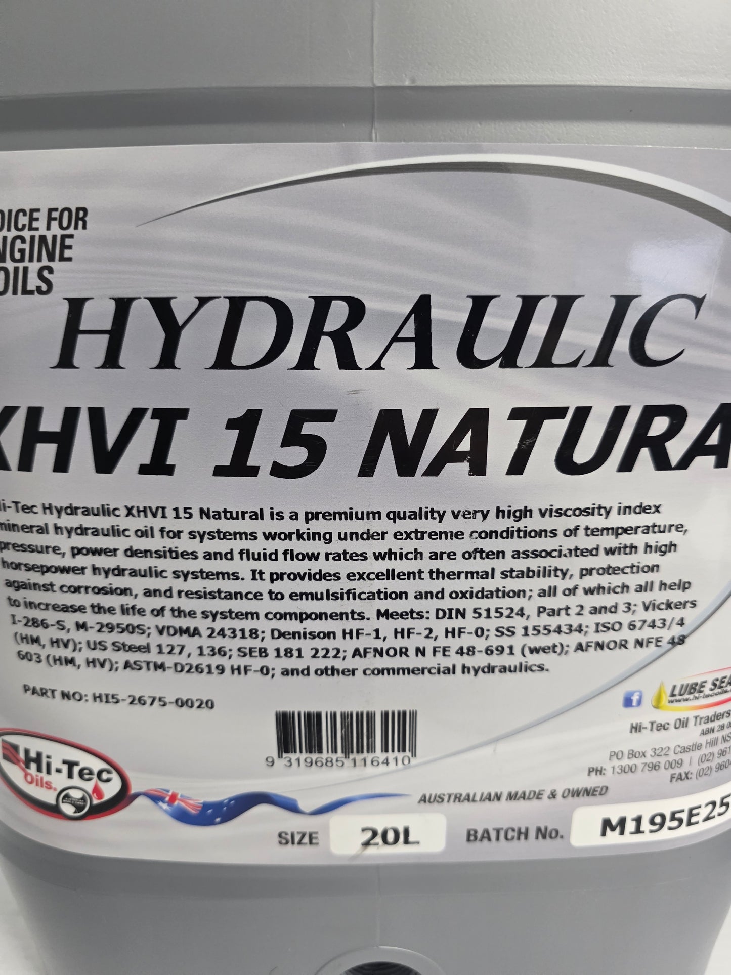 Hi-Tec Marine Steering Fluid - XHVI Hydraulic Oil 15 - ISO 15 VG 15 HI5-2675-0020 - 20L