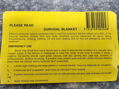 8572360 Emergency Survival Blanket - Single Use