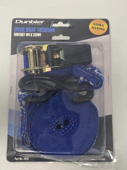 3930 Dunbier Ratchet Tie-Dowm 25mm x 4M S Hooks Both Ends