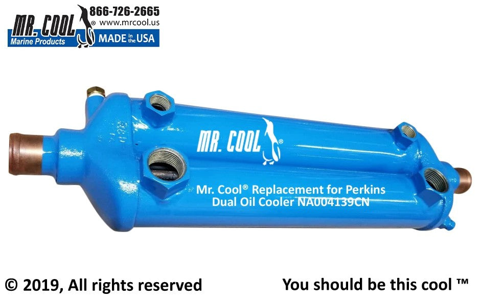NA004139CN Aftermarket Perkins Dual Oil Cooler 1-1/8 in Water Connections | Sawley's Select Marine Parts