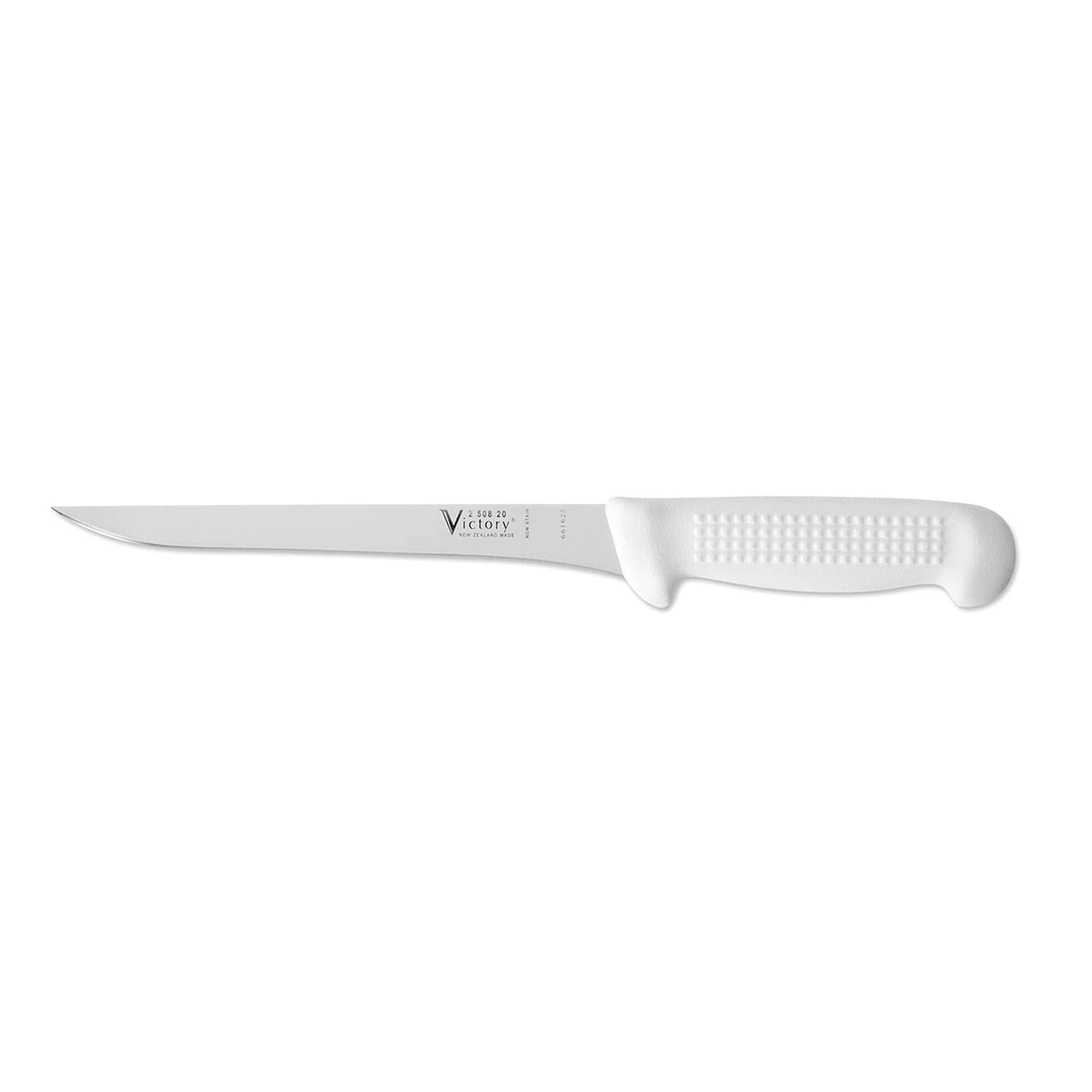 V250820115P Victory Knives - 2.5mm x 20cm Stainless Steel Straight Filleting Knife (White Plastic Handle) | Fishing & Outdoor Knife