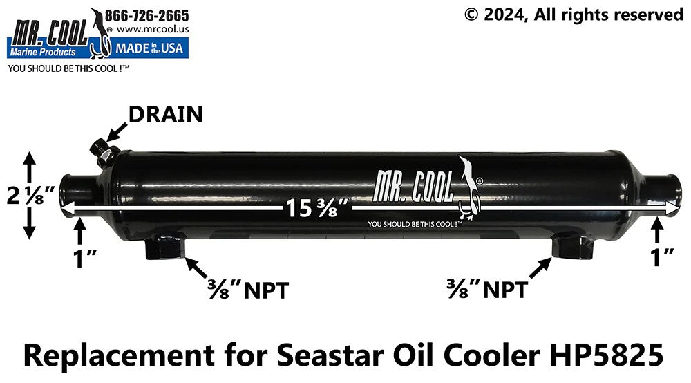 HP5825 Aftermarket SeaStar Power Steering Oil Cooler 3/8 in Oil, 2 x 12 in | Sawley's Select Marine Parts