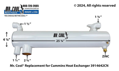 4019958CN Aftermarket Cummins 6BT/6BTA Heat Exchanger 4 x 25 in 3914642 | Sawley's Select Marine Parts