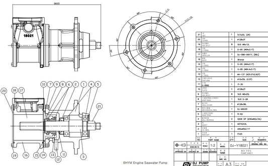 DJ Y-18021 Aftermarket Yanmar 6HYM Seawater Pump 126613-42012 | Sawley's Select Marine Parts