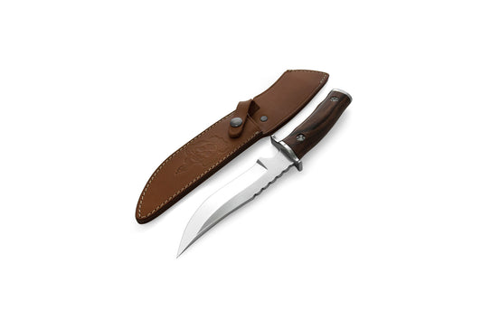 M987SA - 440mm Stainless Steel Siberian Recurve Blade (Paosantos Mahogany Wooden Handle with Sheath) | Fishing & Outdoor Knife