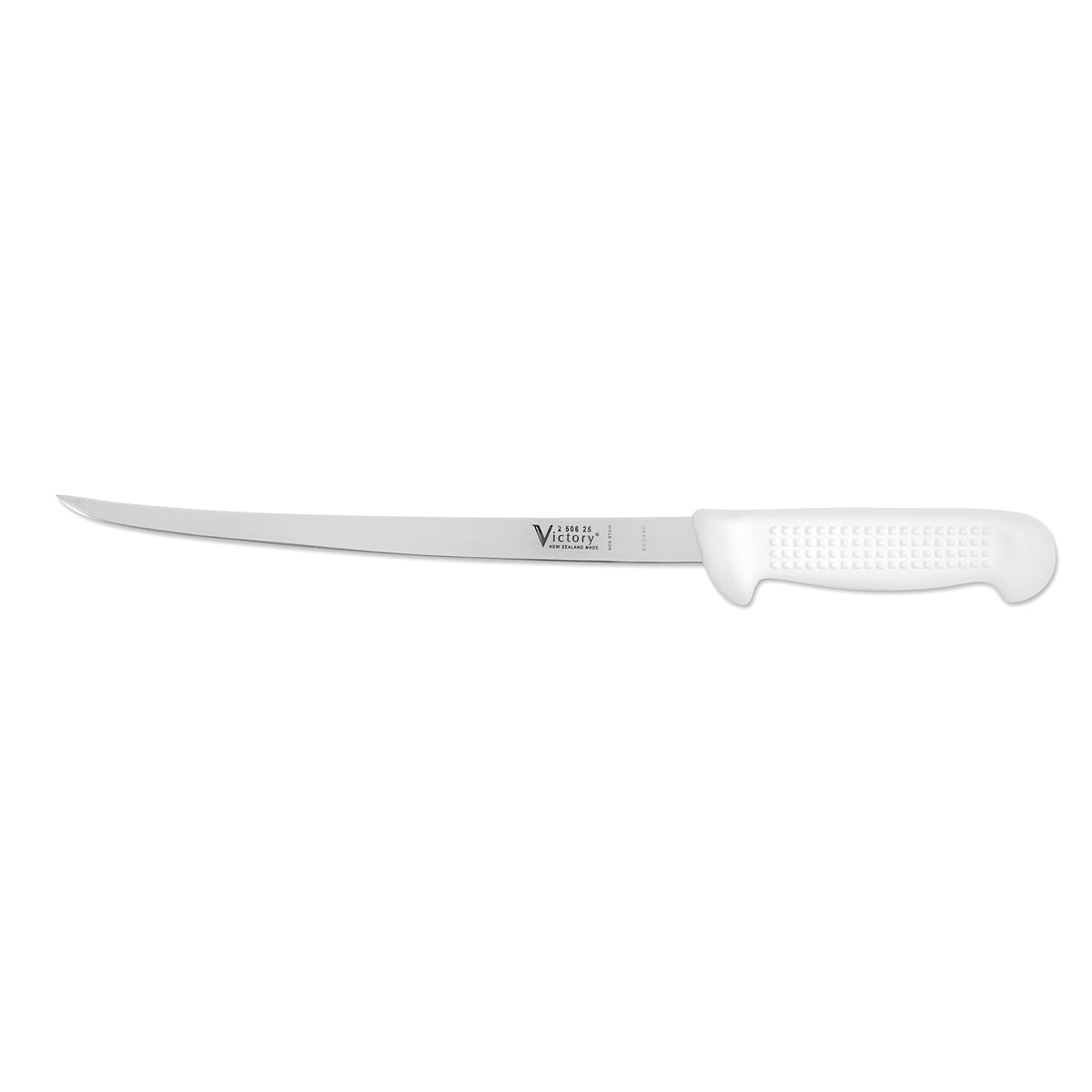 250625115 2.5mm x 25cm Stainless Steel Narrow Filleting Knife (White Plastic Handle)