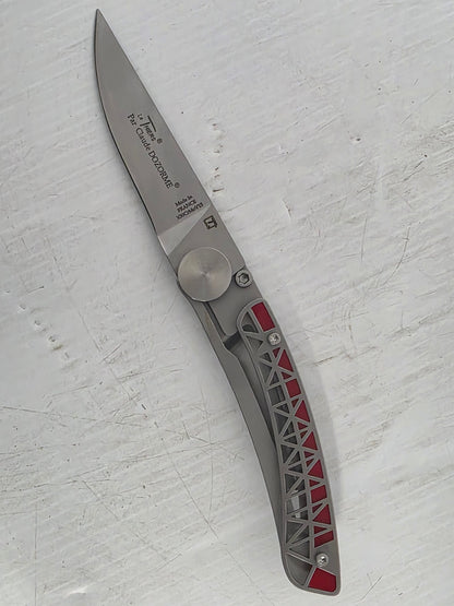 CD.142.96 Claude Dozorme  9cm Eiffel Series Stainless Steel Pocket Knife (Liner Lock, Red Handle)