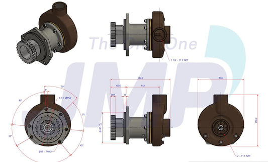 JPR-ME5000R Mitsubishi S6R, S6R2 Replacement Eng Cooling Seawater Pump ME5000R W/Drive Gear