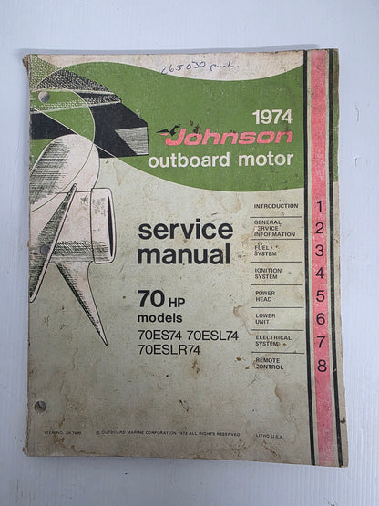 1974 Johnson 70HP Service Manual | Genuine Used Manual