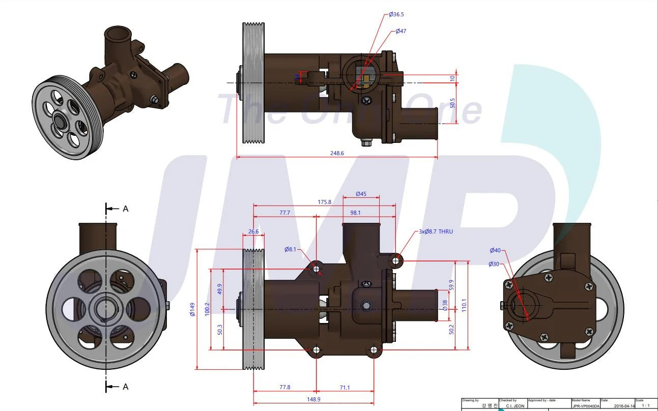 JPR-VP0040DA Volvo Penta D4 seawater pump 3584062 Replacement JPR-VP0040DA
