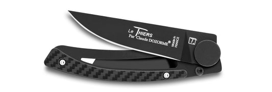 CD.142.03N   Claude Dozorme - 9cm Dressed Series Black Teflon Stainless Steel Pocket Knife (Liner Lock, Black Handle)