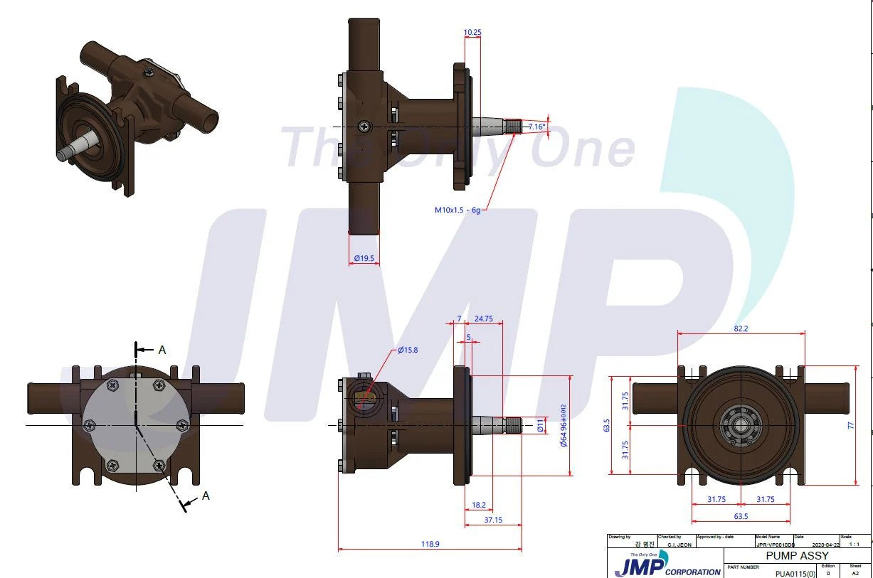 JPR-VP0010DB Volvo Penta D1/D2 Series Seawater Pump 3593655 Replacement VP0010DB