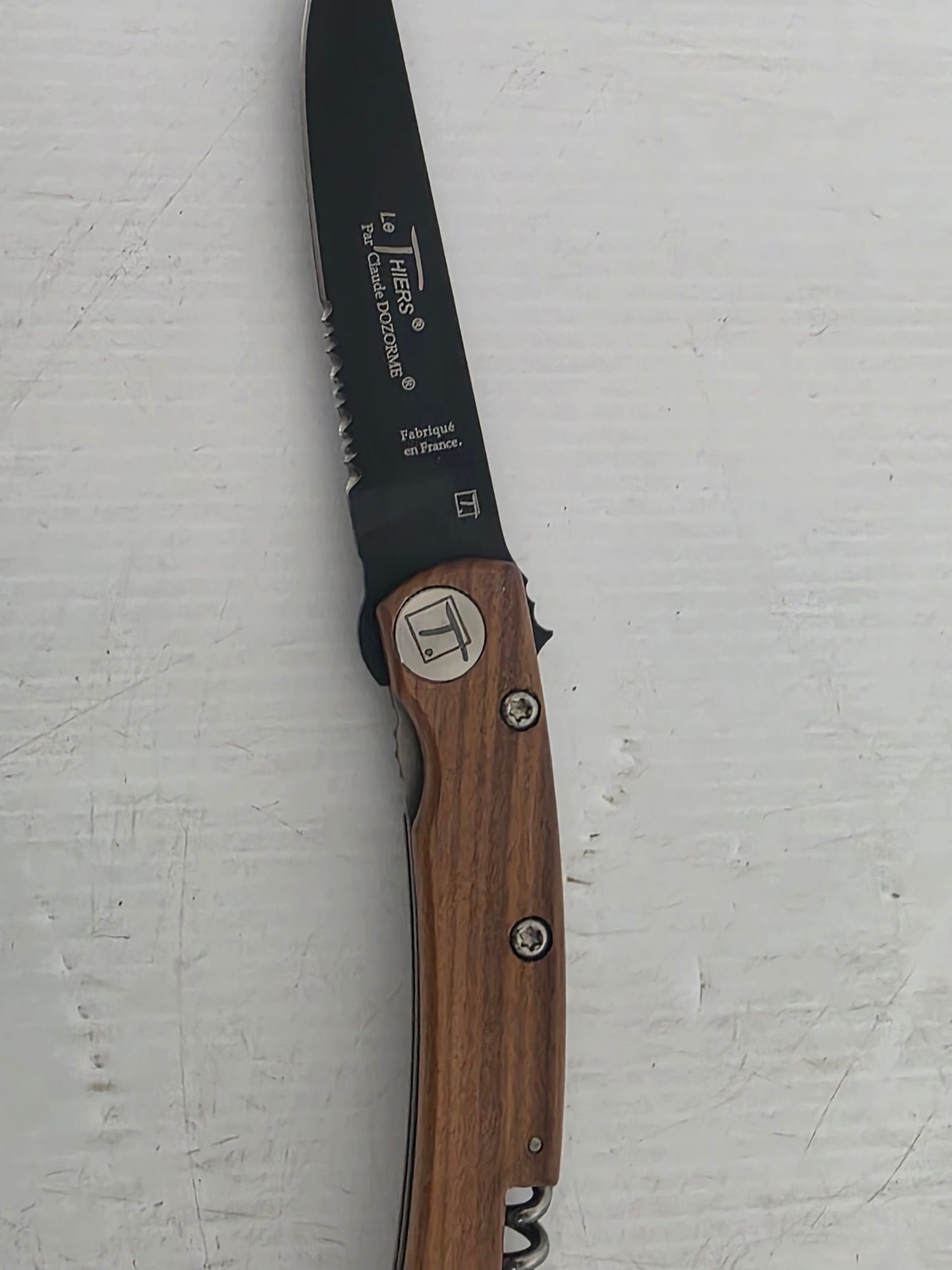 CD.129.55N Claude Dozorme  9.5cm Black Stainless Steel Pocket Knife (Rosewood Handle & Corkscrew)