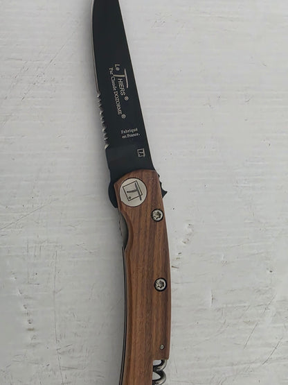 CD.129.55N Claude Dozorme  9.5cm Black Stainless Steel Pocket Knife (Rosewood Handle & Corkscrew)