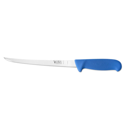 V250622200BLUE - Victory Knife 2.5mm x 22cm Stainless Steel Narrow Fish Filleting Knife (Blue Progrip Handle) | Fishing & Outdoor Knife