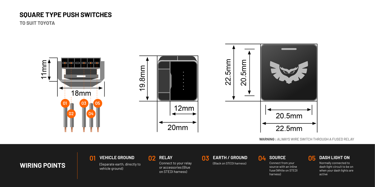 SQUARE-TOY-LEFT-SIDE Square Type Push Switch | Left Side Lights | Genuine STEDI Product